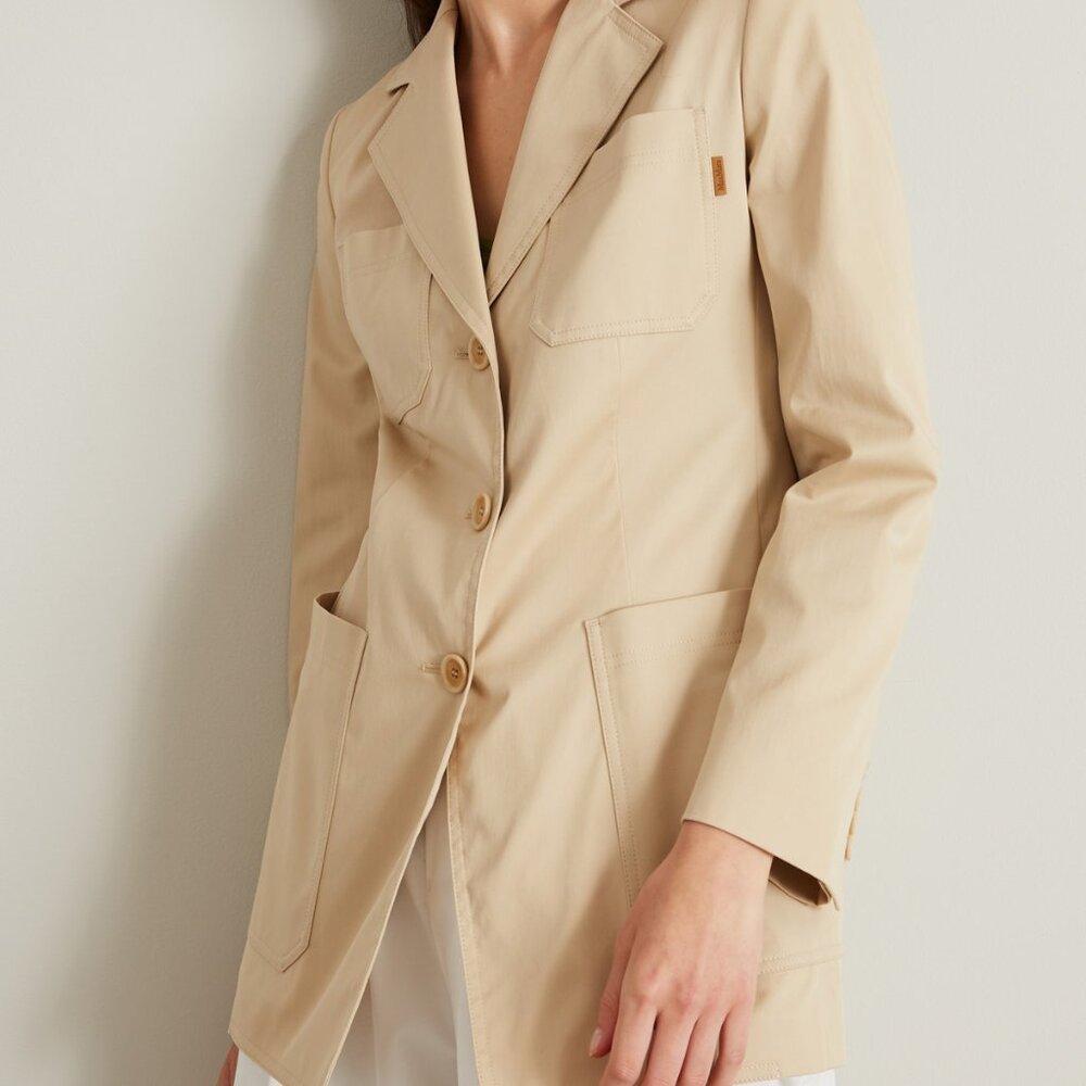 $1590 NWT Pioppo Max Mara Gabardine Safari Blazer Jacket Beige Khaki Pockets XS